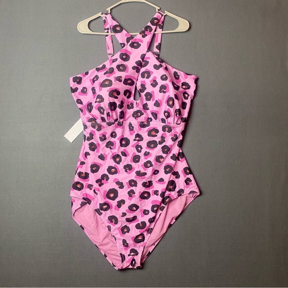New LYSA Pink Leopard Print Sexy Keyhole One Piece Swimsuit Plus Size